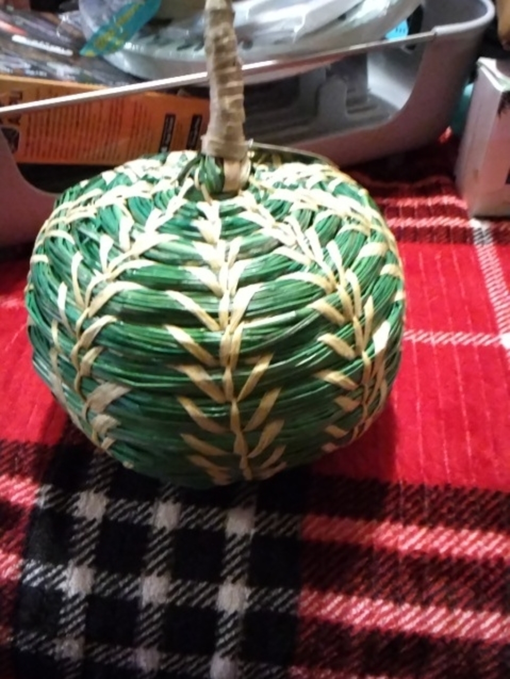 Handcrafted Green Embroidered Decorative Pumpkin - Home Holiday Accent
